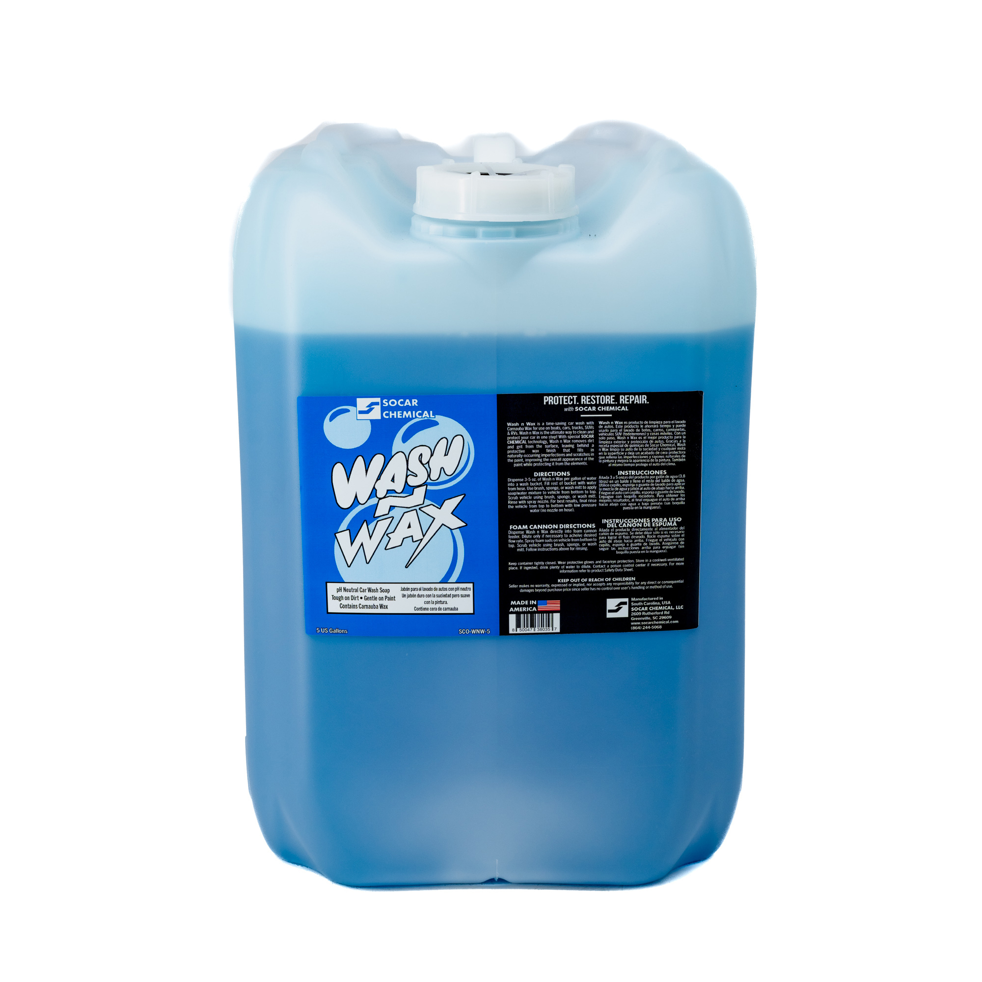 SOCAR Wash N Wax Car Wash Soap - 5 Gal., pH Neutral, Carnauba Wax, Model# SCO-WNW-5